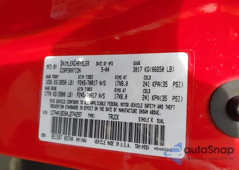 2004 Dodge Ram 1500 Slt/Laramie z USA, uszkodzony, nr VIN 1D7HA18D94J274297
